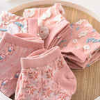 Floral Polyester Low Cut Ankle Socks For Women 5 Pairs