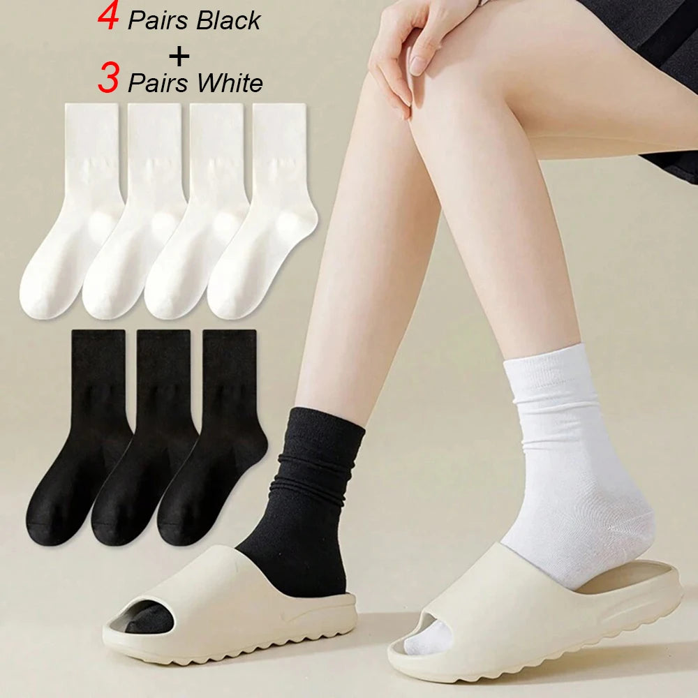 7 Pairs Womens Polyester Spandex Mid Tube Casual Socks