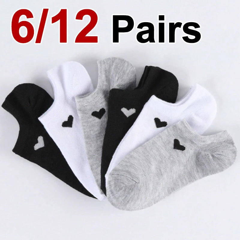 Polyester Elastane Low Cut Casual Heart Print Women Socks