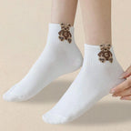 Polyester Elastane Teddy Bear Print Casual Ankle Socks for Women
