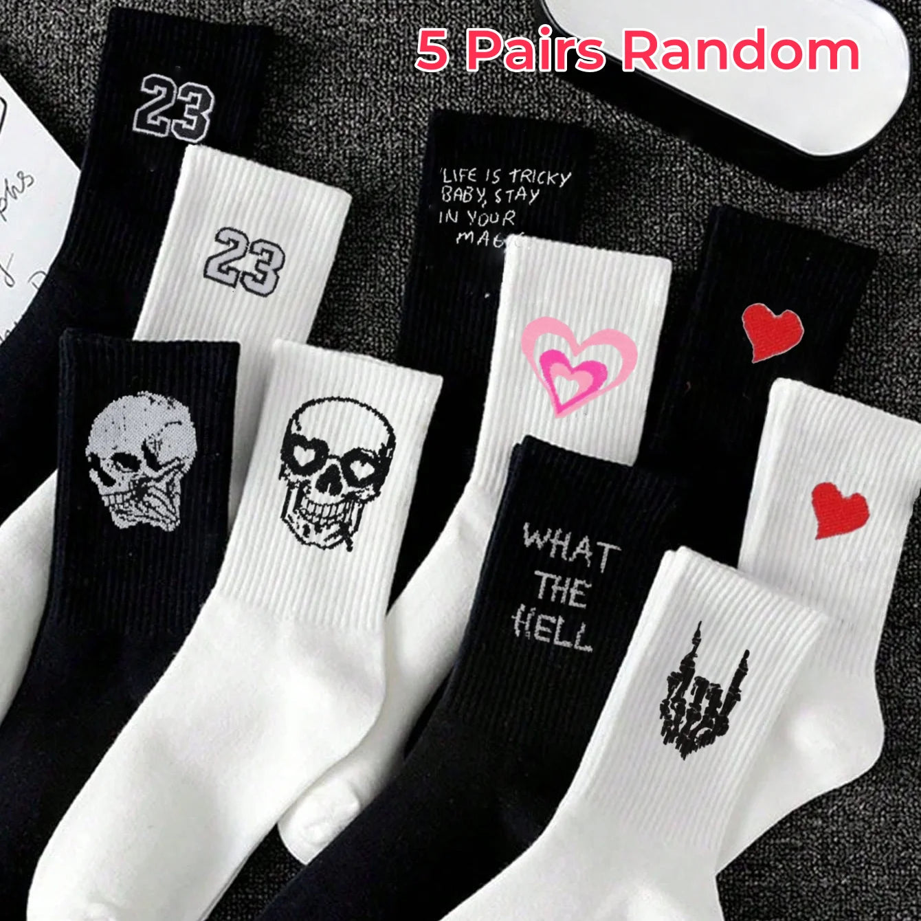 Polyester Elastane Crew Socks Graphic Casual Footwear - 10