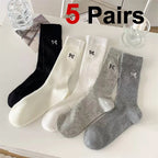 Polyester Blend Butterfly Pattern Casual Mid Length Socks 5 Pack