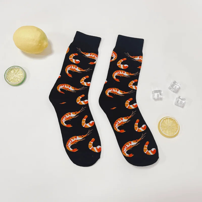 Cotton Blend Shrimp Pattern Mid Calf Socks - 1