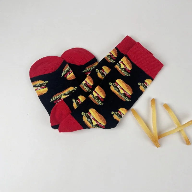Unisex Polyester Crew Socks Food Pattern