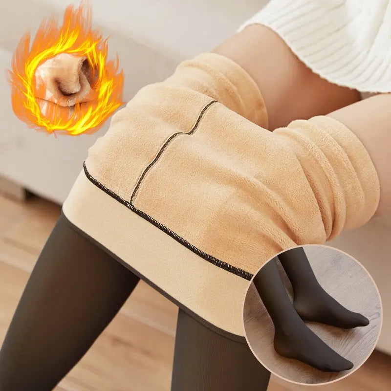 Fleece Lined Translucent Elastic Winter Thermal Leggings