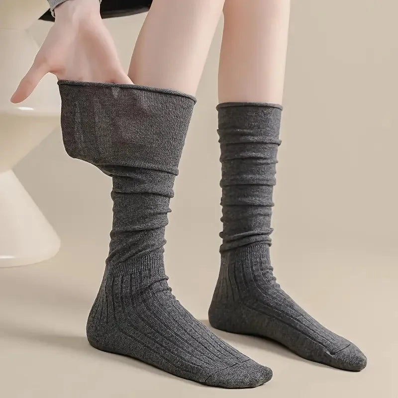 Ribbed Polyester Spandex Calf Socks