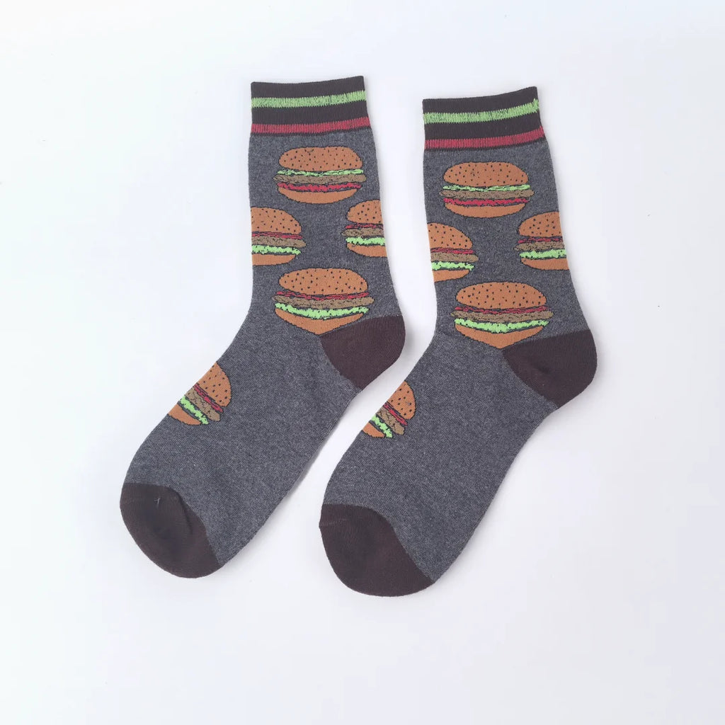 Cotton Blend Novelty Food Print Mid Calf Unisex Socks