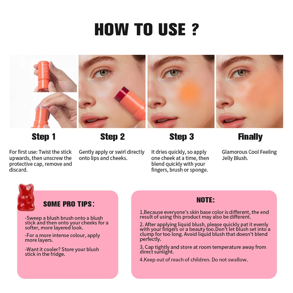 Cooling Water Jelly Tint Blush Stick for Lips and Cheeks - 13