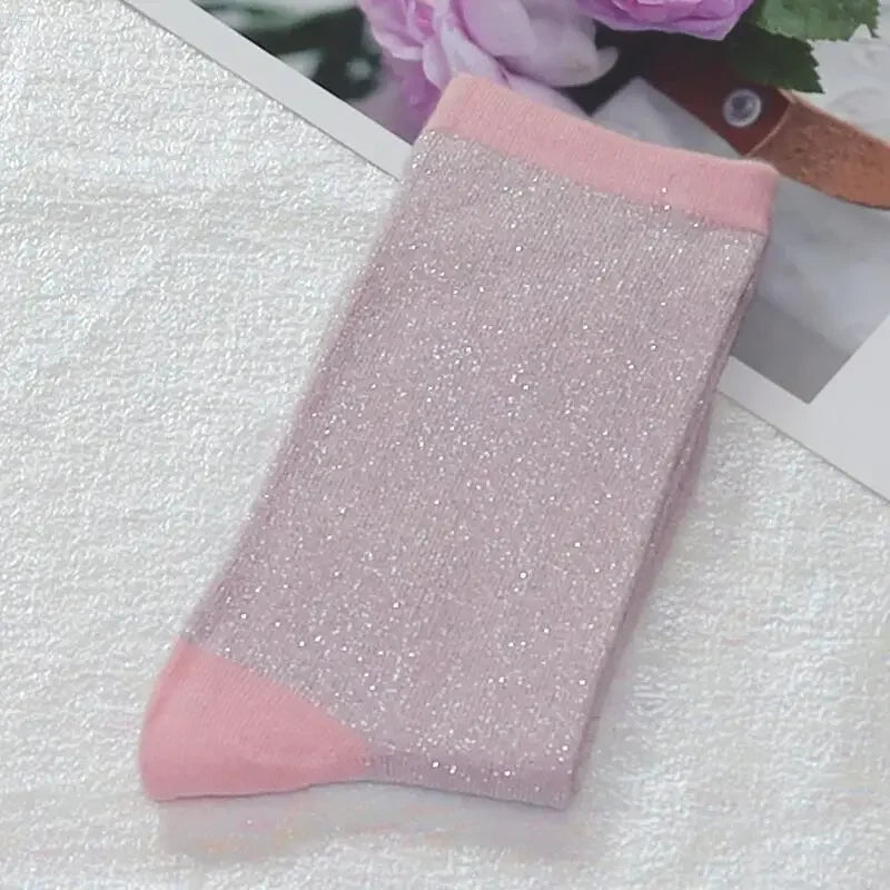 Shiny Metallic Cotton Blend Mid Tube Casual Socks