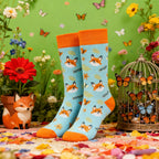 Cotton Blend Fox Print Mid Calf Socks