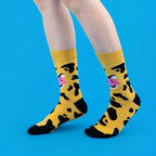 Cotton Blend Disco Cow Pattern Crew Socks