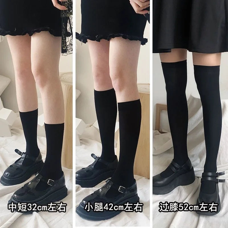 Nylon Polyester Knee High Stockings Solid Color