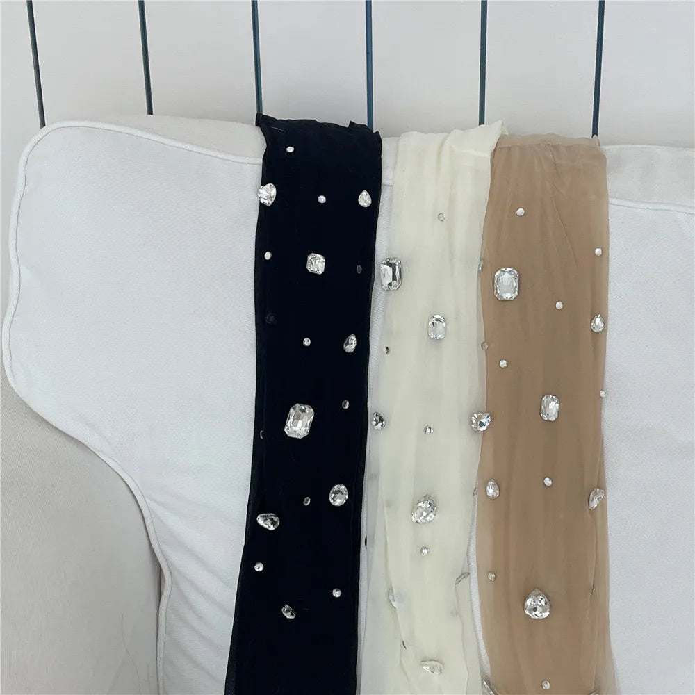 Rhinestone Embellished Nylon Elastic Tights - 16