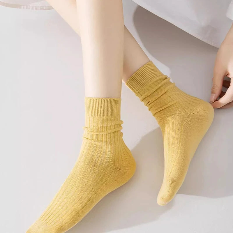 Cotton Blend Ribbed Crew Socks for Women - 5