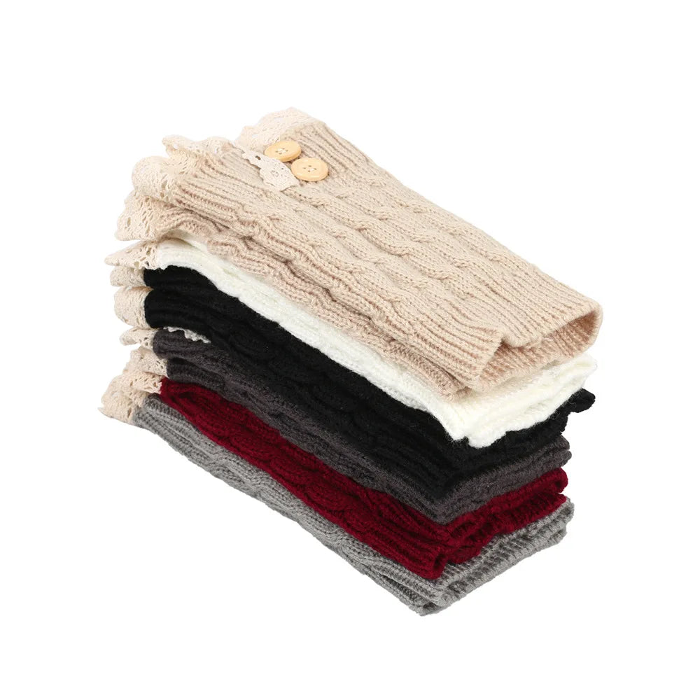 Polyester Elastane Knit Button Lace Leg Warmers - 4