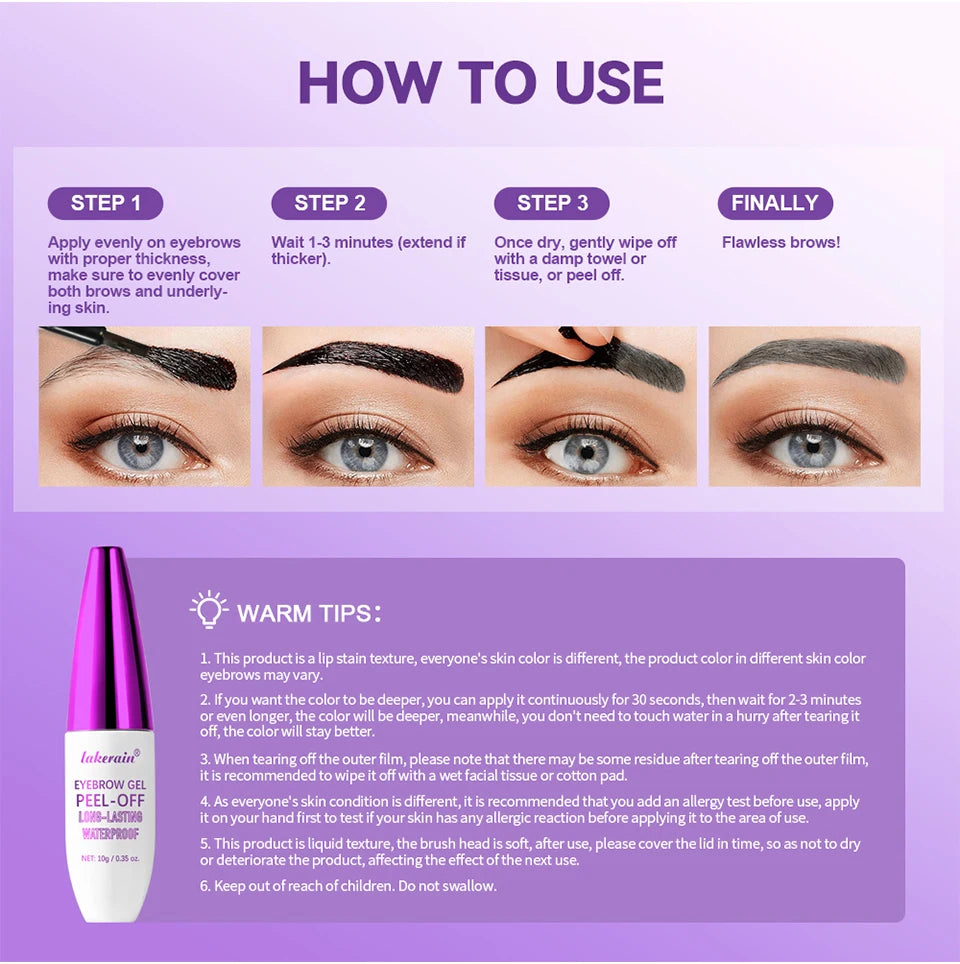 Waterproof Peel Off Eyebrow Tint Gel Long Lasting Tattoo Cream