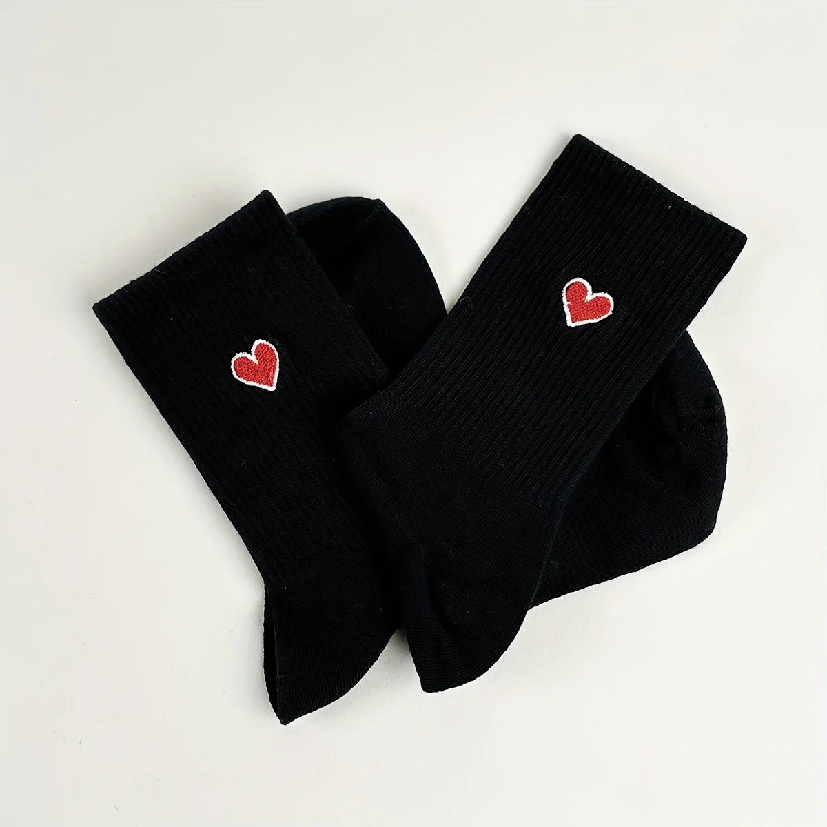 Cotton Blend Embroidered Heart Mid Calf Socks - 4