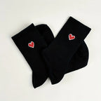 Cotton Blend Embroidered Heart Mid Calf Socks