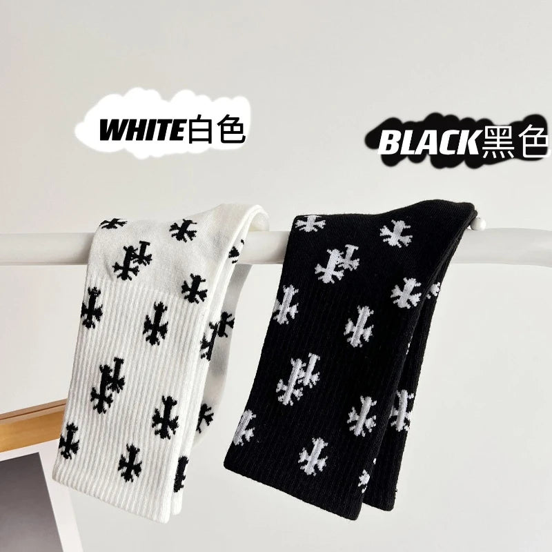 Cotton Cross Pattern Unisex Mid Tube Casual Socks