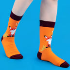 Cotton Blend Unisex Crew Fox Print Socks