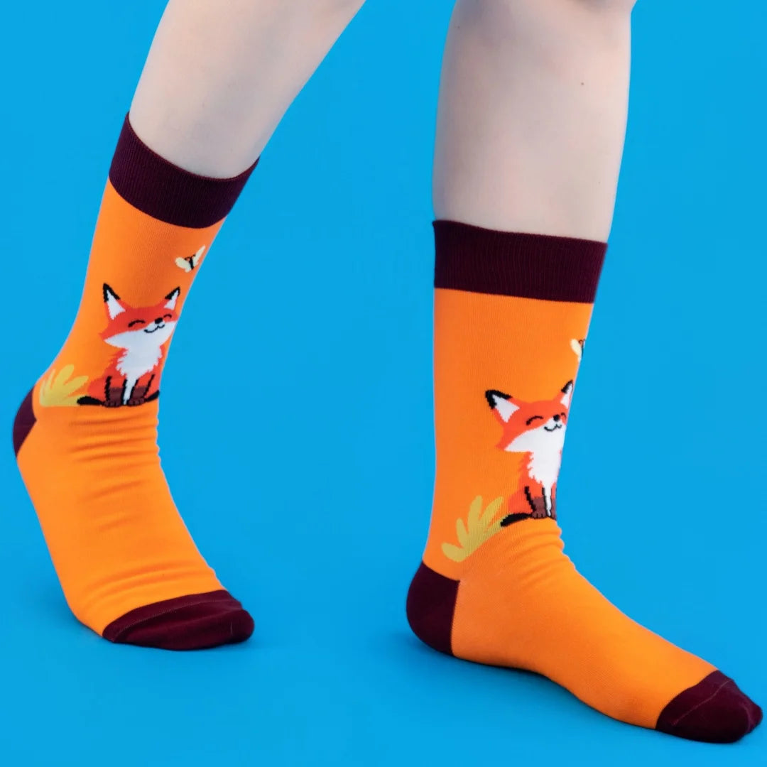 Cotton Blend Unisex Crew Fox Print Socks
