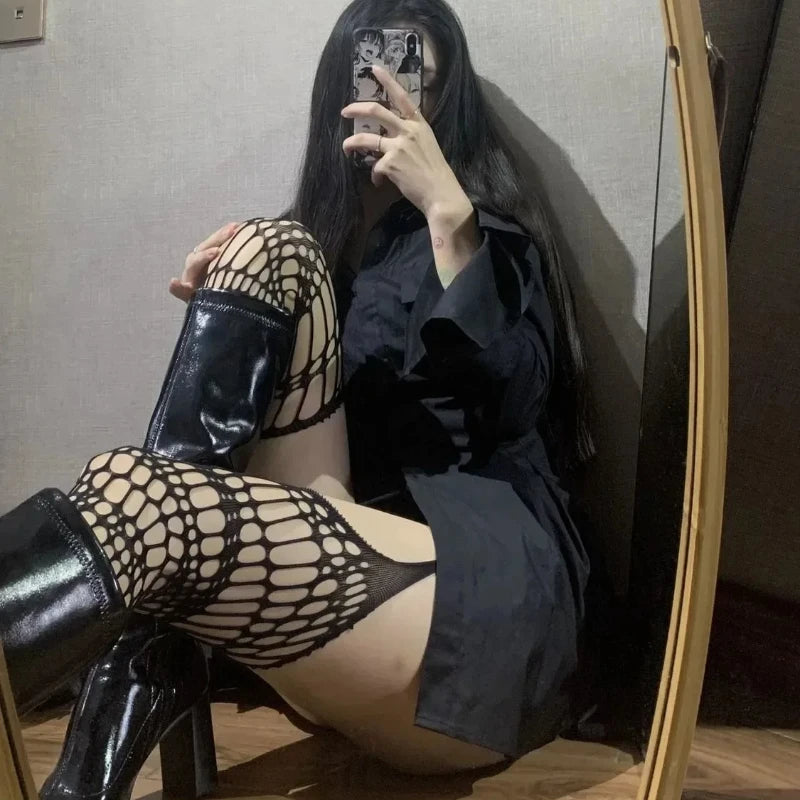 Nylon Striped Suspender Stockings for Women