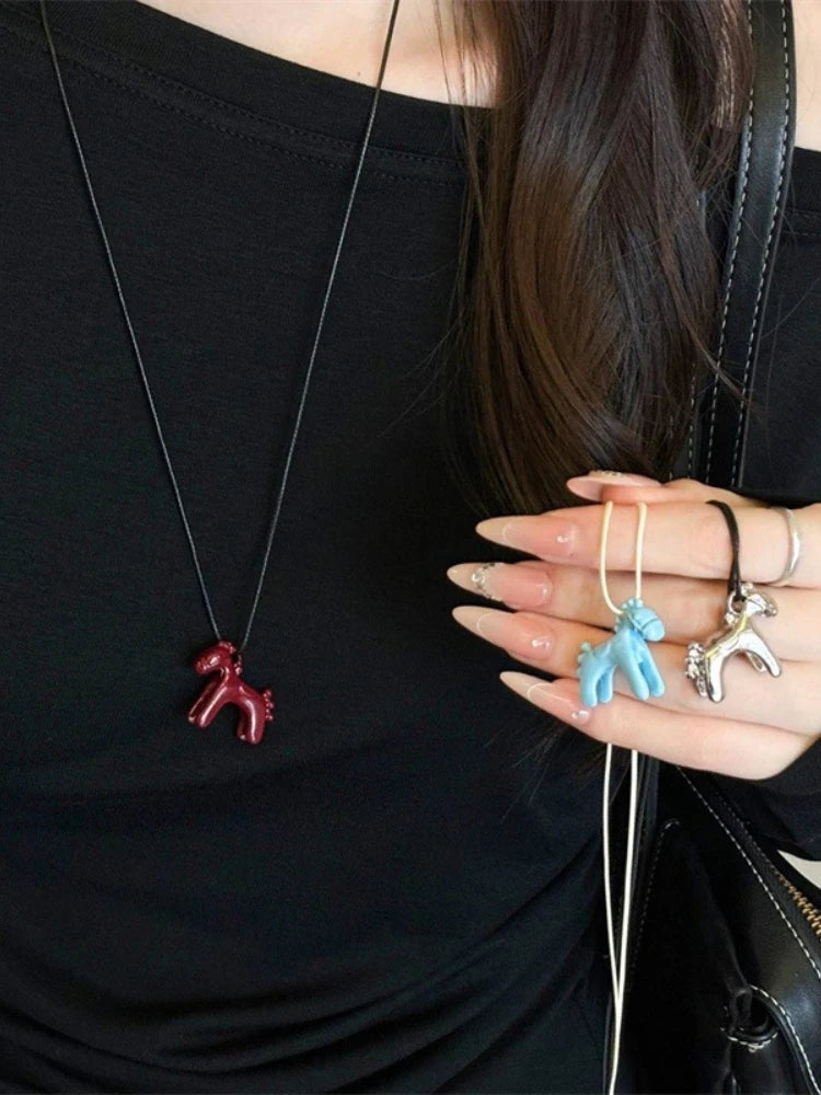 Enamel Horse Pendant Rope Necklace