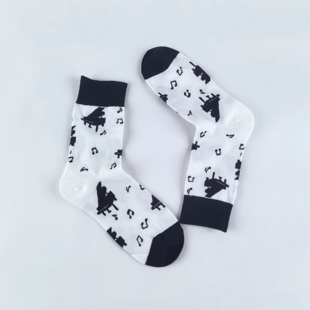 Cotton Blend Mid Calf Piano Pattern Unisex Socks - 7