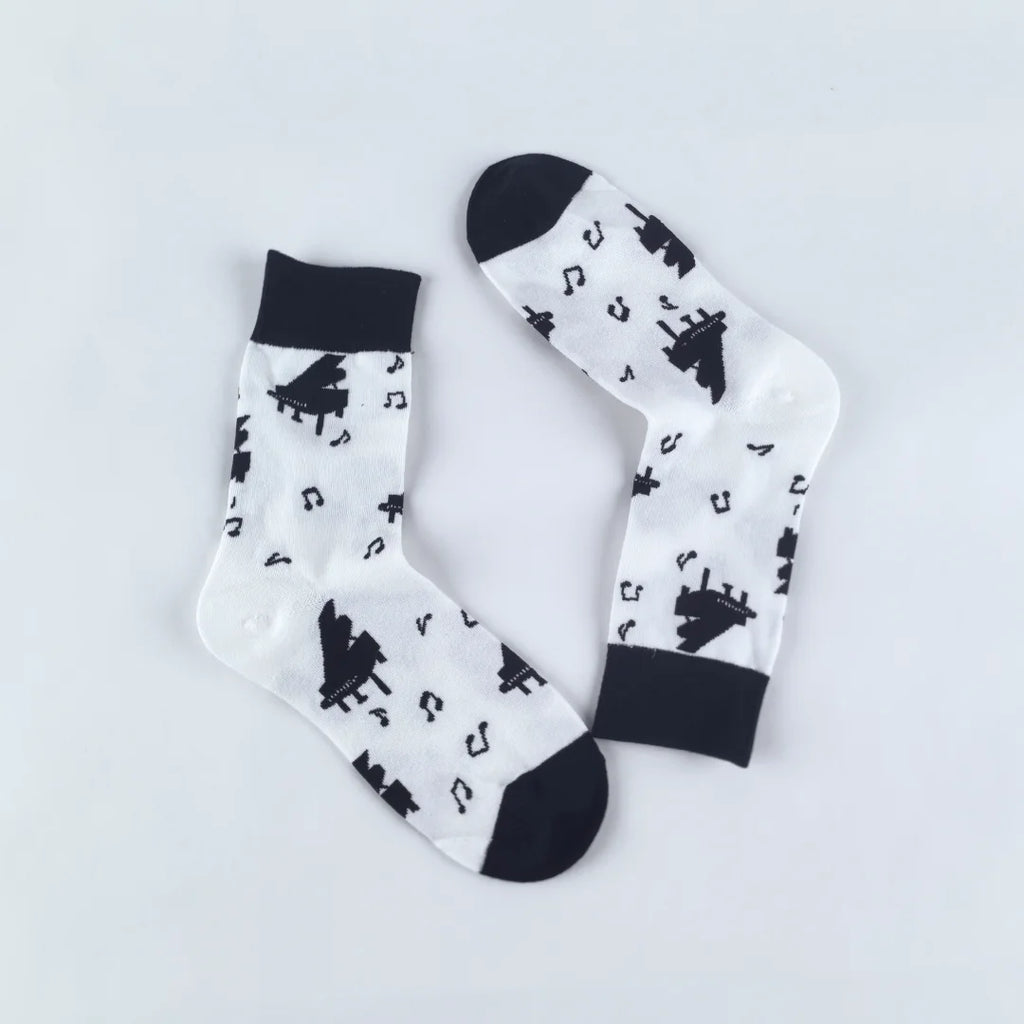 Cotton Blend Mid Calf Piano Pattern Unisex Socks