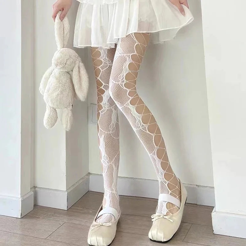 Floral Mesh Nylon Thigh High Pantyhose - 14