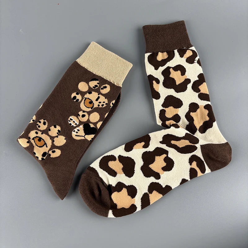 Leopard Print Cotton Blend Mid Calf Socks