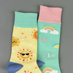Cotton Blend Rainbow Sunflower Women Casual Crew Socks