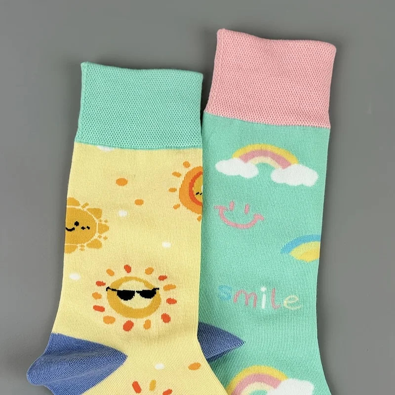 Cotton Blend Rainbow Sunflower Women Casual Crew Socks