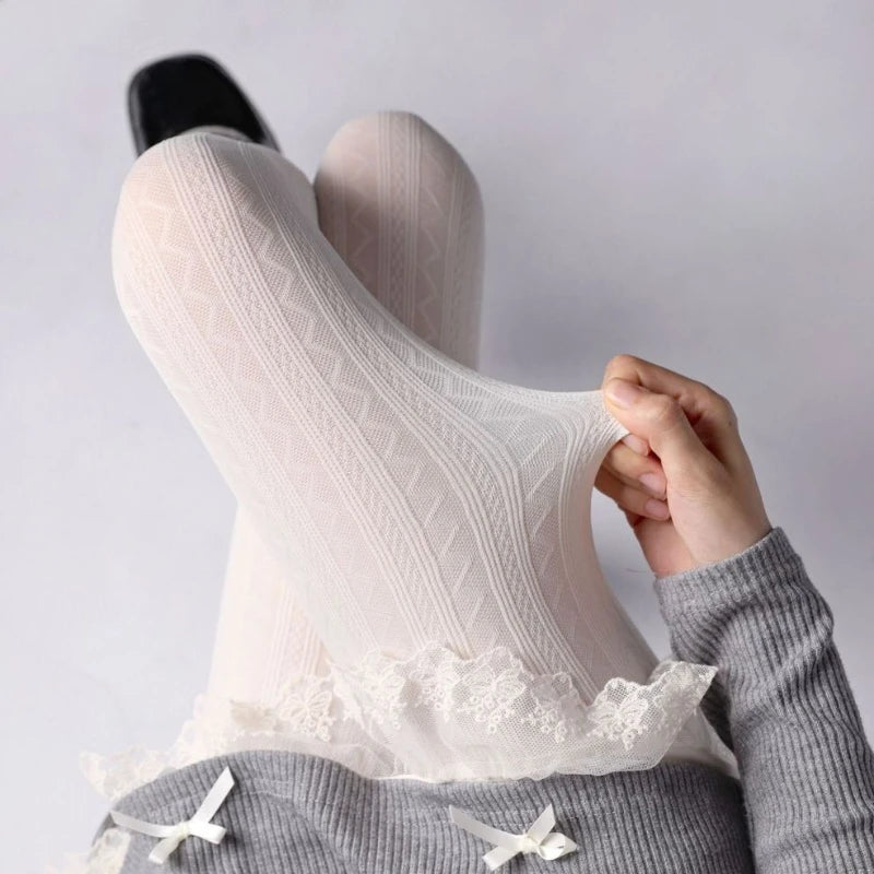 Nylon Knit Patterned Tights Women Lolita Pantyhose - 3