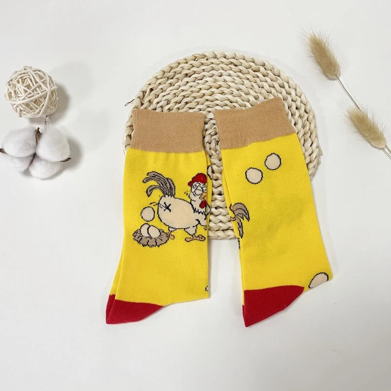 Cotton Blend Novelty Chicken Print Crew Socks - 4