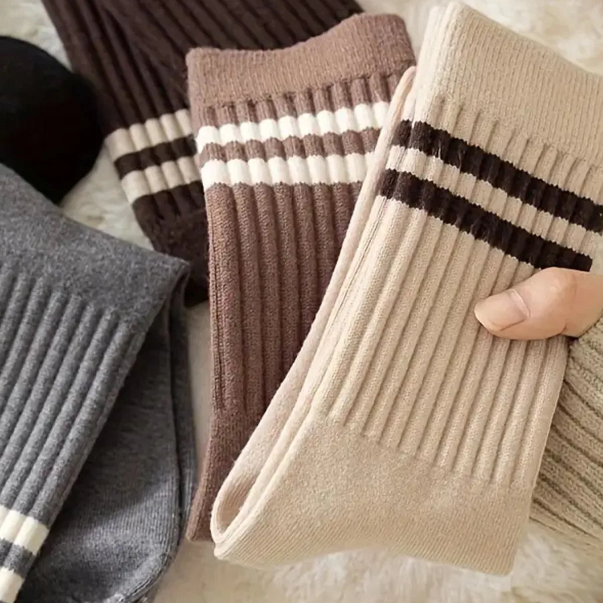 Polyester Elastane Striped Mid Tube Casual Socks - 6