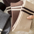 Polyester Elastane Striped Mid Tube Casual Socks