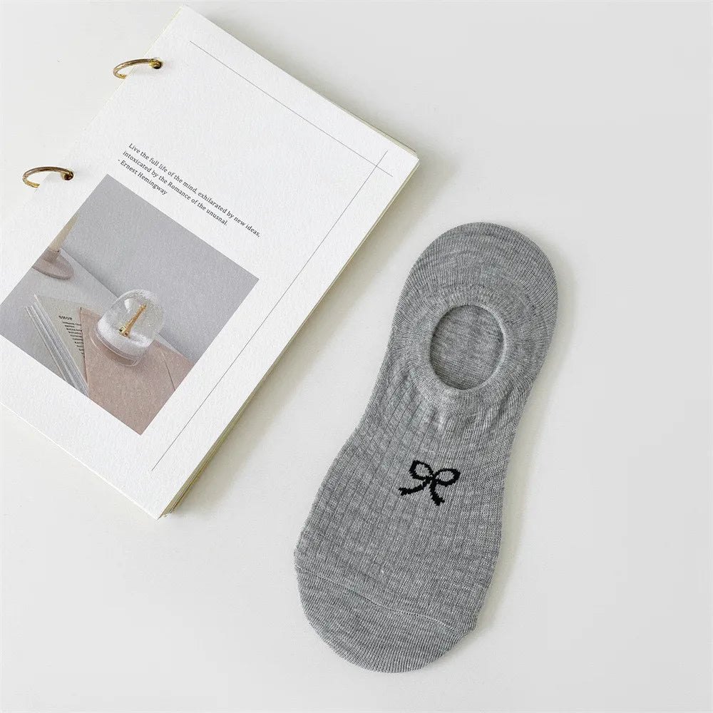 Cotton Polyester Invisible No Show Bow Socks - 15