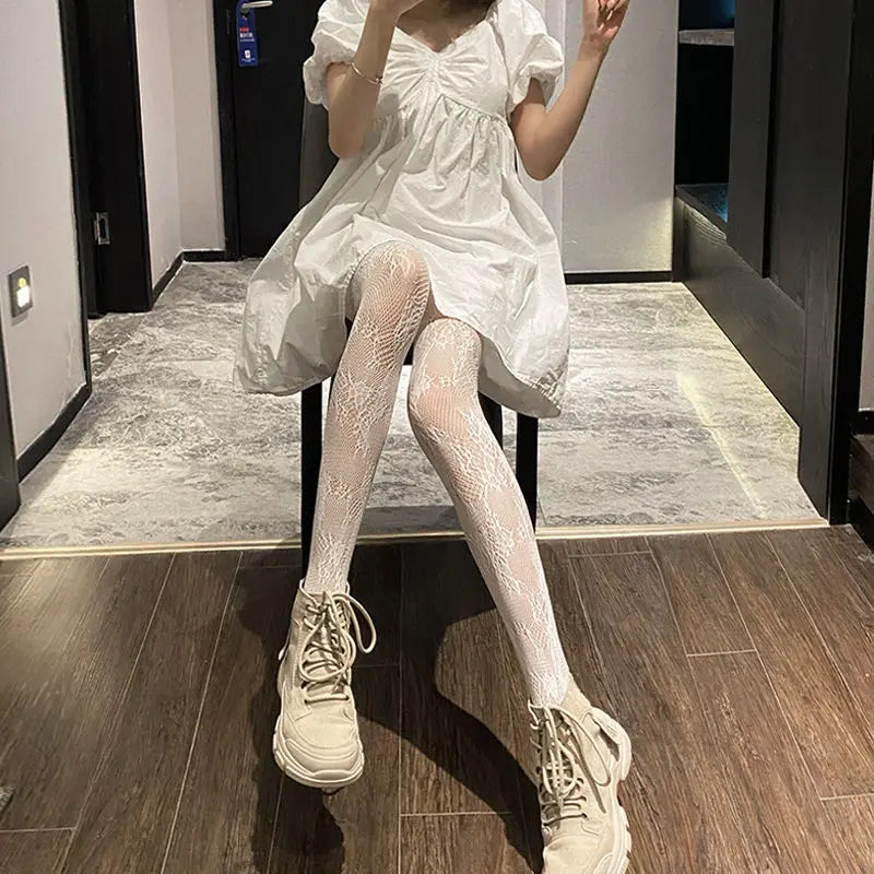 Floral Lace Mesh Women Tights - 3