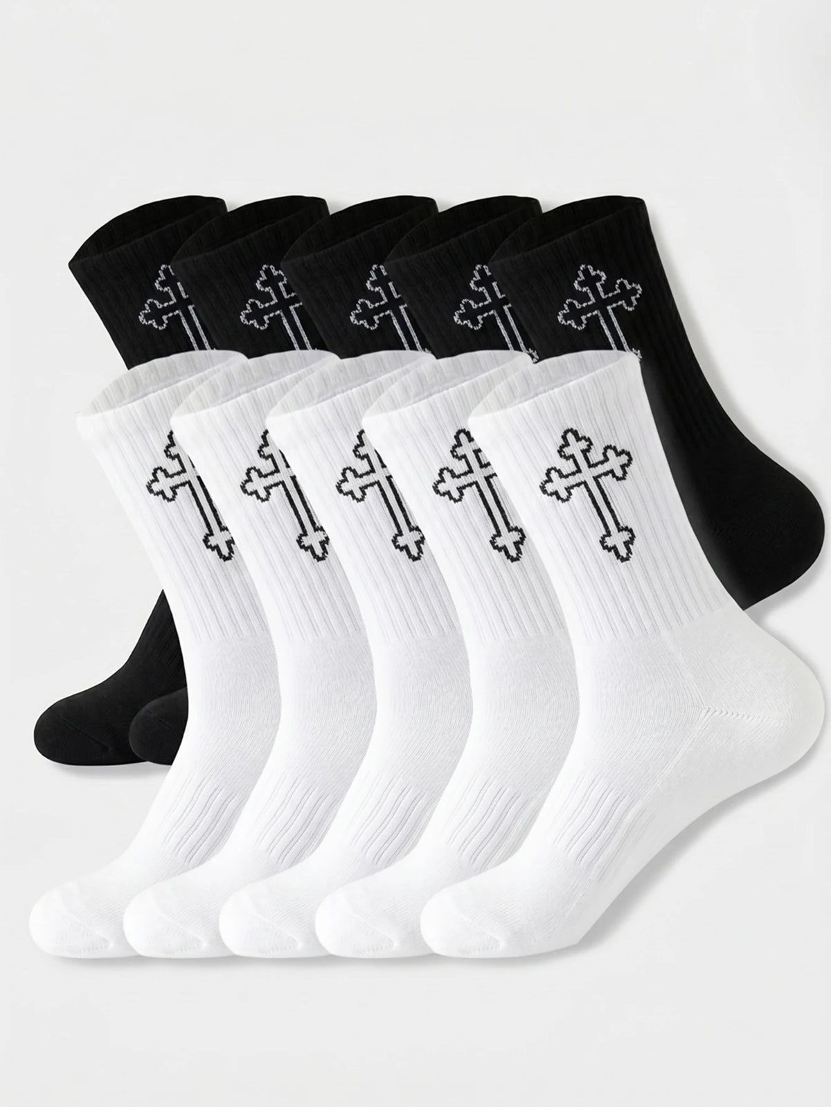 Polyester Elastane Casual Crew Socks 5 Pairs