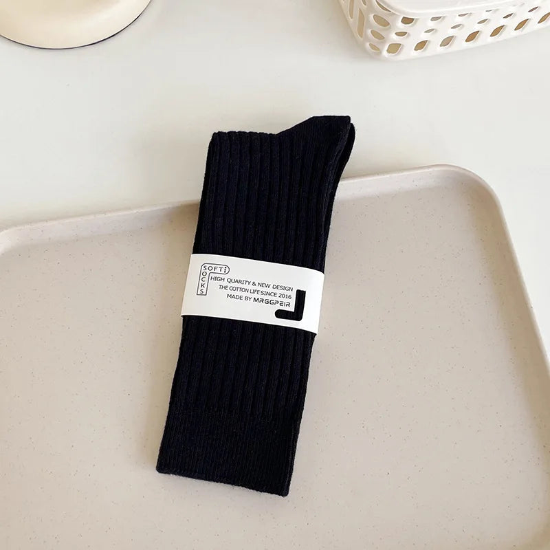 Cotton Blend Ribbed Crew Socks for Women