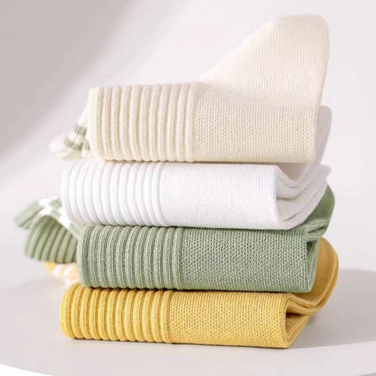 9 Pairs Women Polyester Elastane Striped Casual Middle Tube Socks - 3