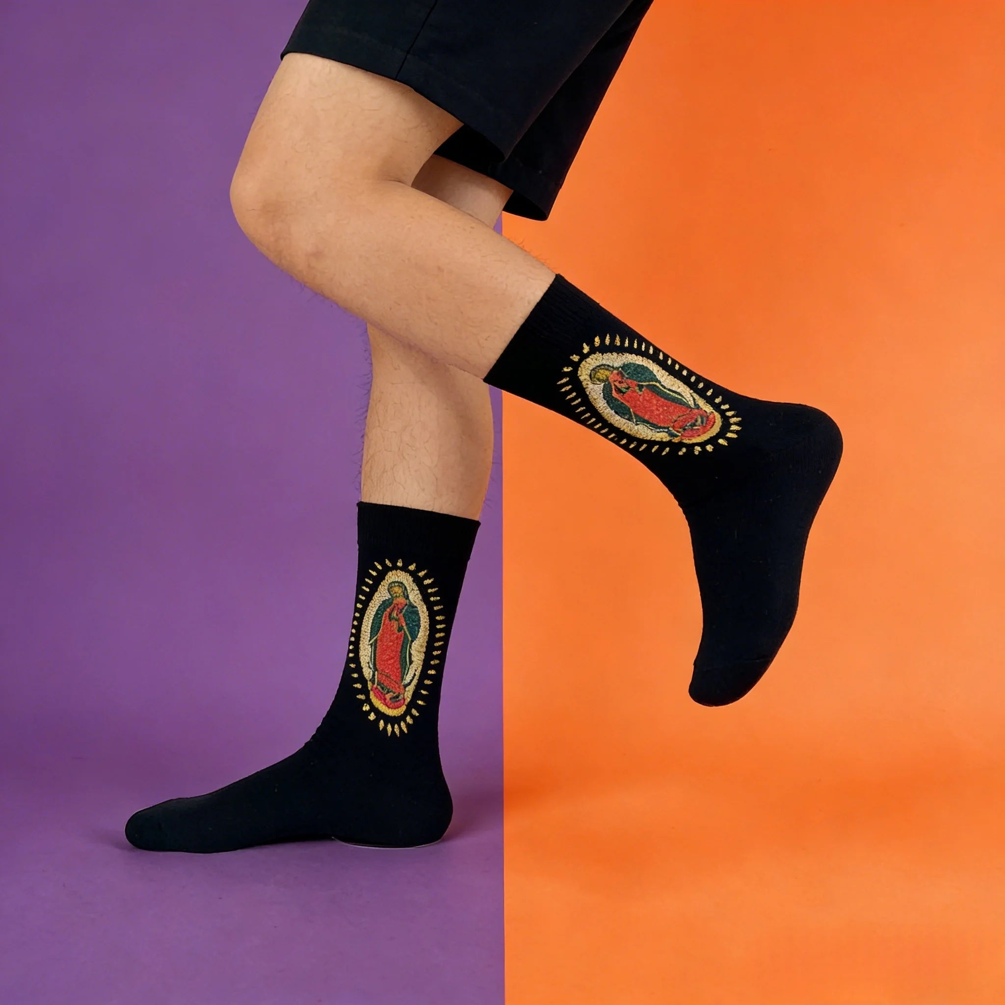 Polyester Elastane Crew Socks Our Lady of Guadalupe Print