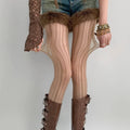 Red Nylon Striped Fishnet Tights for Women