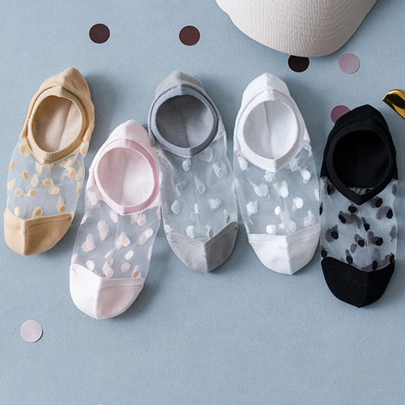 Polyester Elastane Polka Dot Invisible Low Cut Casual Socks - 5