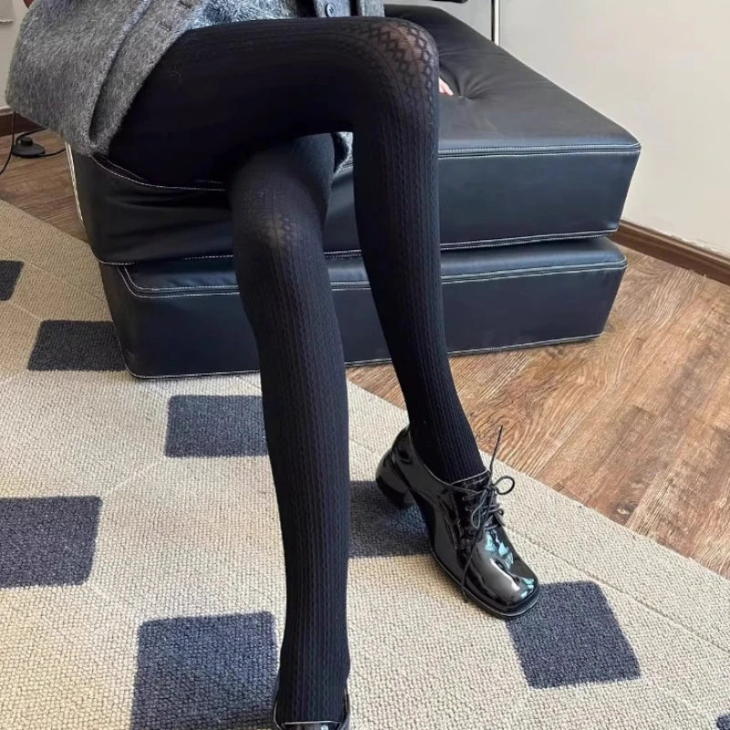 Womens Nylon Plait Pattern Slim Fit Tights