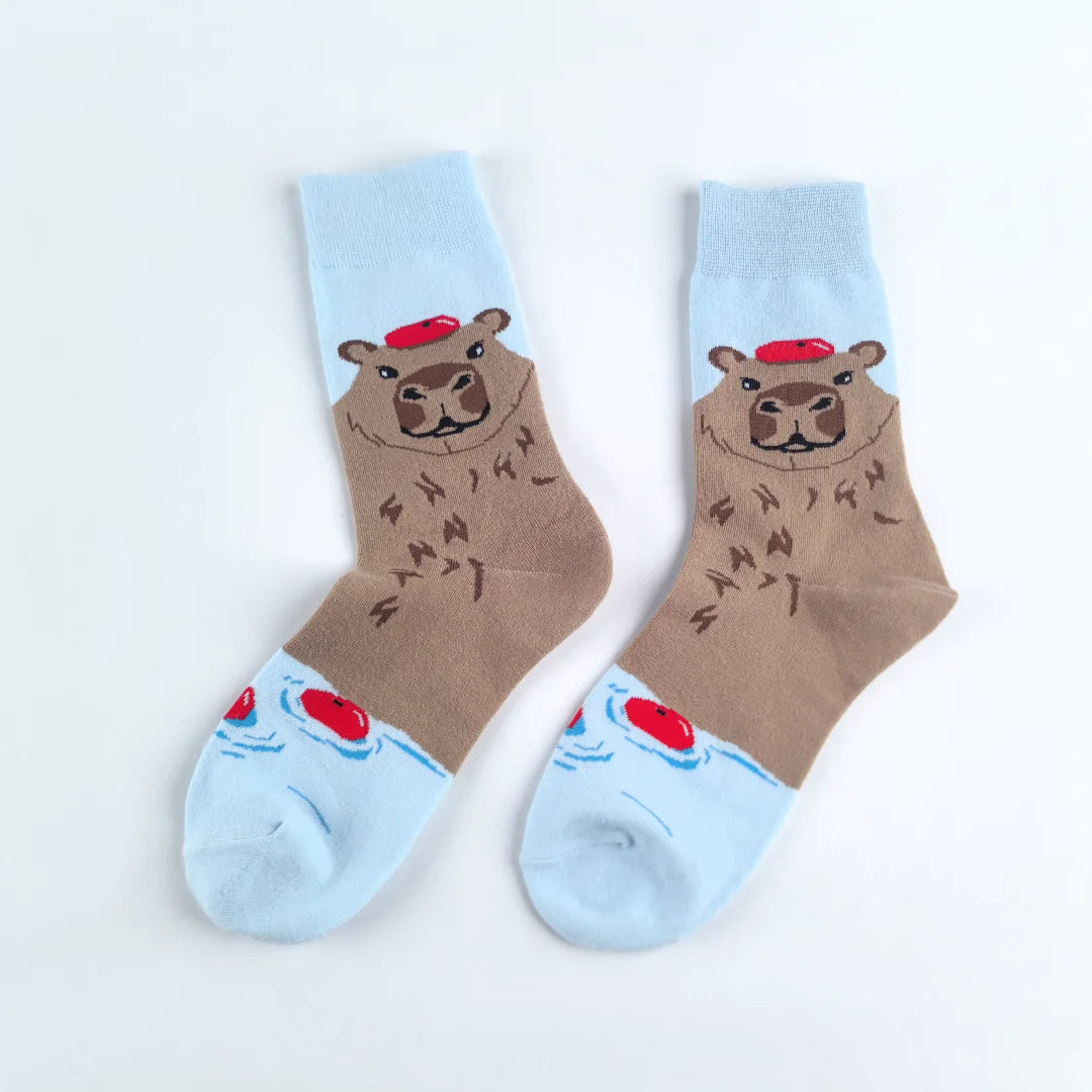 Cotton Blend Capybara Crew Socks - 5