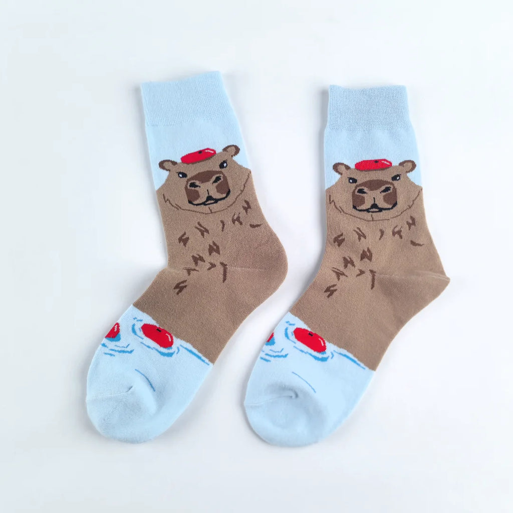 Cotton Blend Capybara Crew Socks