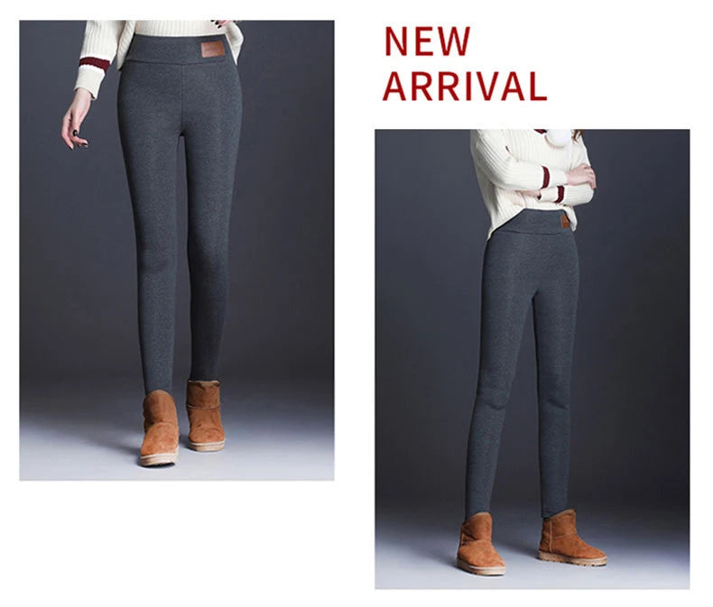 Polyester Fleece Lined High Waist Leggings - 19