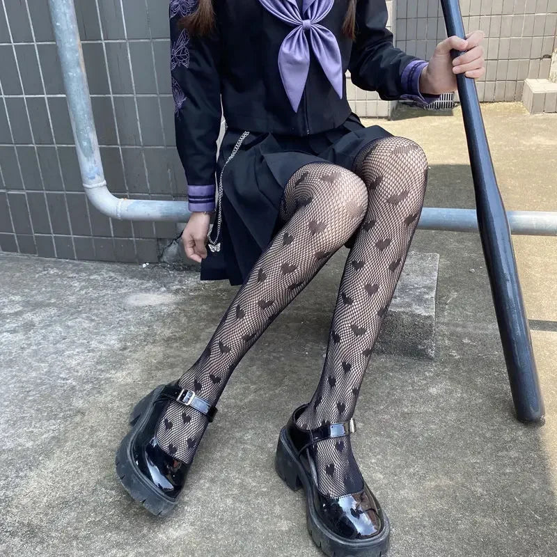 Nylon Cross Print Gothic Lolita Fishnet Tights